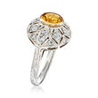 C. 1980 Vintage 1.05 Carat Citrine and .75 ct. t.w. Diamond Ring in 18kt White Gold