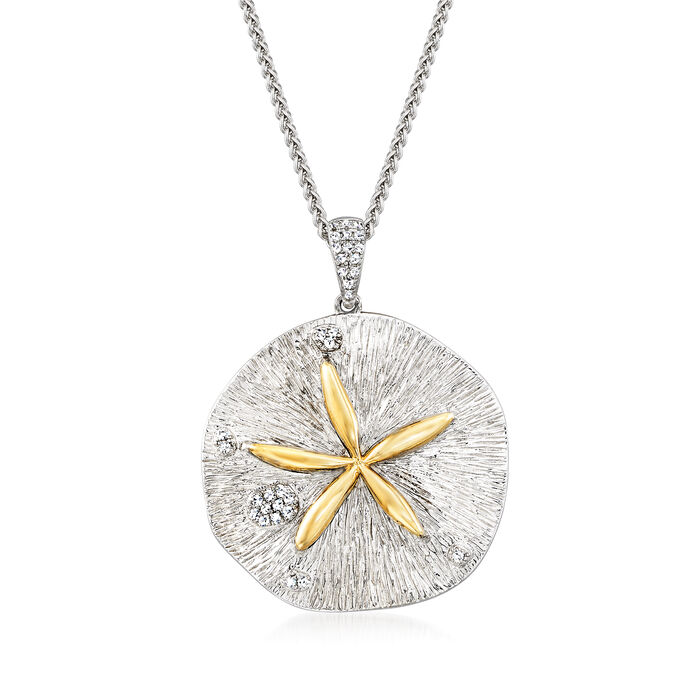 .10 ct. t.w. Diamond Sand Dollar Necklace in Sterling Silver and 14kt Yellow Gold