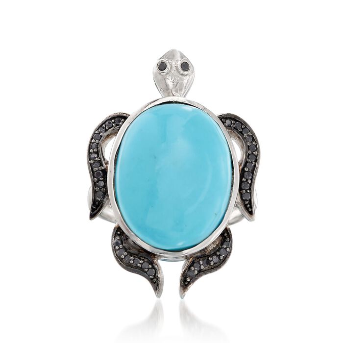 Turquoise and .30 ct. t.w. Black Spinel Turtle Ring in Sterling Silver