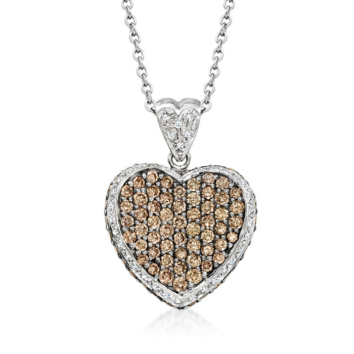 C. 2000 Vintage 2.25 ct. t.w. Brown and White Diamond Heart Pendant Necklace in 14kt White Gold