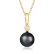 10-11mm Gray Cultured Tahitian Pearl Pendant Necklace with Diamond Accent in 14kt Yellow Gold