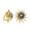 C. 1970 Vintage 1.80 ct. t.w. Sapphire and .20 ct. t.w. Diamond Flower Clip-On Earrings in 18kt Yellow Gold