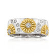 Diamond-Accented Sunflower Ring in Two-Tone  Sterling Silver