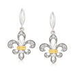 .24 ct. t.w. Diamond Fleur-De-Lis Drop Earrings in Sterling Silver and 14kt Yellow Gold