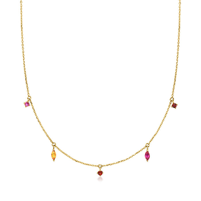 .81 ct. t.w. Multi-Gemstone Station Necklace in 14kt Yellow Gold