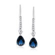 1.40 ct. t.w. Sapphire and .18 ct. t.w. Diamond Drop Earrings in 14kt White Gold