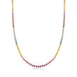 57.00 ct. t.w. Multicolored Sapphire Bead Necklace in 14kt Yellow Gold