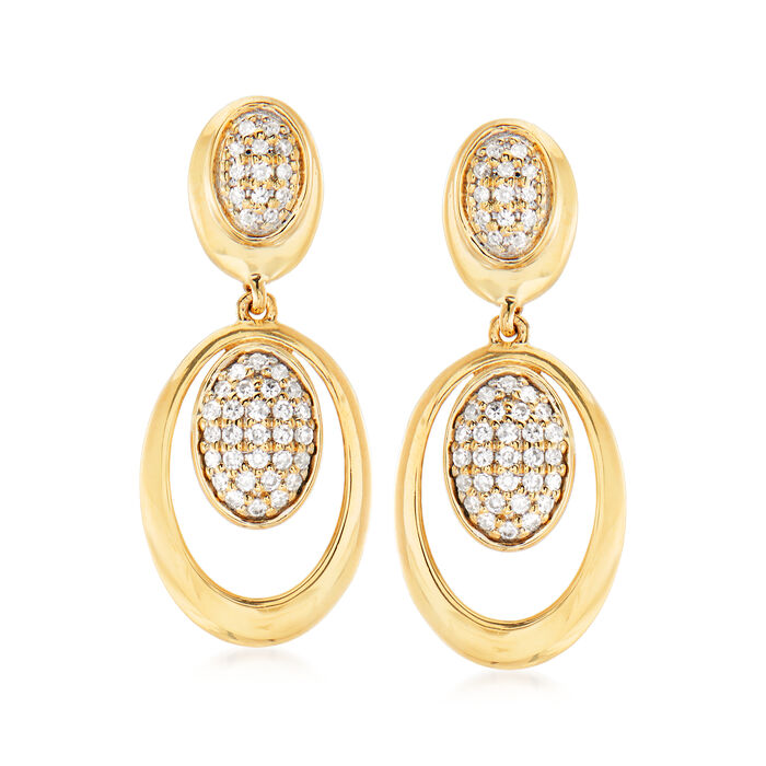.15 ct. t.w. Pave Diamond Oval Drop Earrings in 14kt Yellow Gold