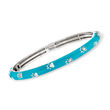 Belle Etoile &quot;Paw Prints&quot; Turquoise Enamel Bangle Bracelet with CZ Accents in Sterling Silver