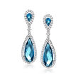 6.50 ct. t.w. London Blue Topaz Drop Earrings with .70 ct. t.w. Diamonds in 14kt White Gold
