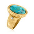 Turquoise and .15 ct. t.w. White Topaz Ring in 18kt Gold Over Sterling