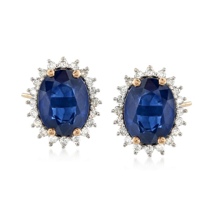 2.80 ct. t.w. Sapphire and .24 ct. t.w. Diamond Stud Earrings in 14kt Yellow Gold 