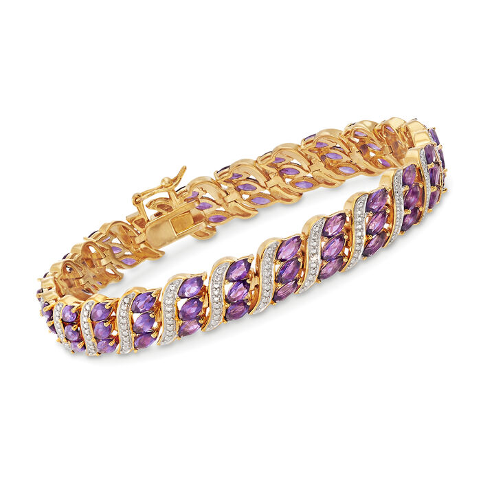 7.50 ct. t.w. Amethyst Bracelet with Diamond Accent in 18kt Gold Over Sterling