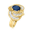 .80 Carat Sapphire and .76 ct. t.w. Diamond Swirl Ring in 14kt Yellow Gold