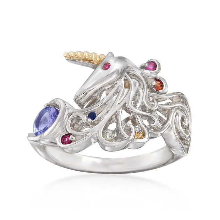 .50 ct. t.w. Multi-Gem Unicorn Ring in Sterling Silver and 14kt Yellow Gold