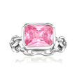 4.20 Carat Simulated Pink Sapphire Paper Clip Link Ring in Sterling Silver
