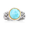 Larimar Byzantine Ring in Sterling Silver with 14kt Yellow Gold