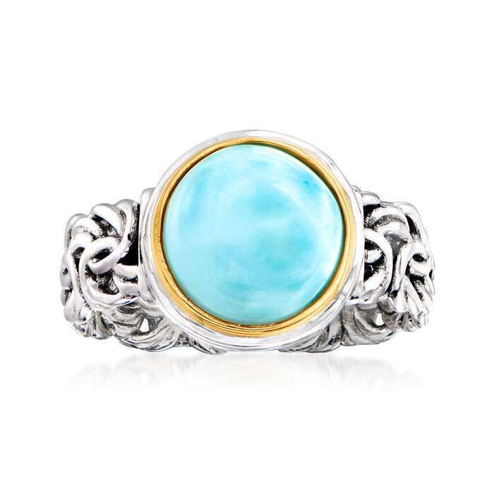Larimar Byzantine Ring in Sterling Silver with 14kt Yellow Gold