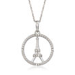 Eiffel Tower Pendant Necklace with Diamond Accents in 14kt White Gold