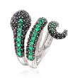 1.80 ct. t.w. Black Spinel and .90 ct. t.w. Emerald Snake Bypass Ring in Sterling Silver