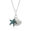 .25 ct. t.w. Blue and White Diamond Sea Life Pendant Necklace in Sterling Silver