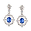 C. 2000 Vintage 1.40 ct. t.w. Sapphire and 1.00 ct. t.w. Diamond Drop Earrings in 18kt White Gold