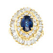 C. 1980 Vintage 2.45 Carat Sapphire Ring with 2.50 ct. t.w. Diamonds in 14kt Yellow Gold