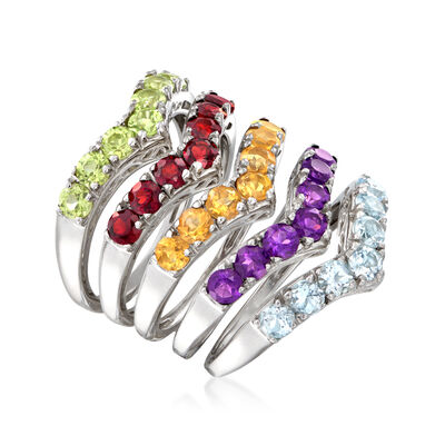 4.20 ct. t.w. Multi-Gemstone Jewelry Set: Five Chevron Rings in Sterling Silver