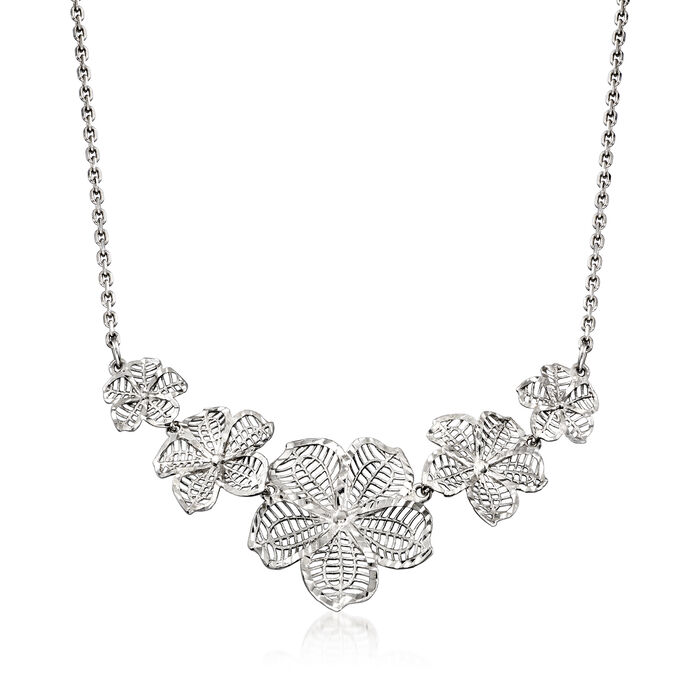 Sterling Silver Graduated Openwork Flower Necklace