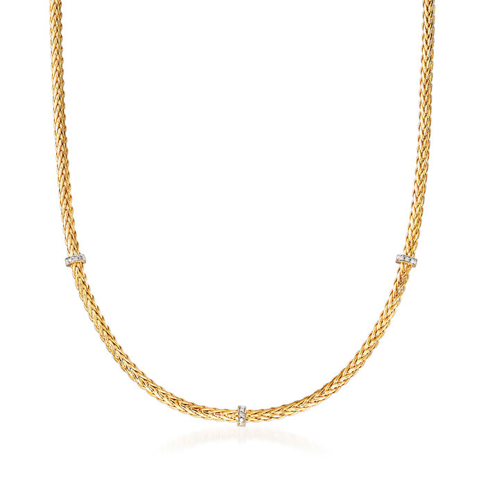 Phillip Gavriel &quot;Woven&quot; Diamond-Accented Station Necklace in 14kt Yellow Gold