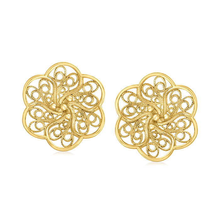 18kt Gold Over Sterling Floral Filigree Earrings