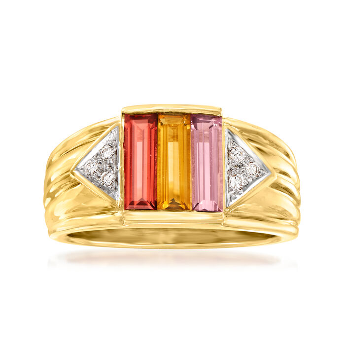 C. 1990 Vintage 1.15 ct. t.w. Multi-Gemstone Ring with Diamond Accents in 18kt Yellow Gold