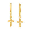 14kt Yellow Gold Beaded Cross Hoop Drop Earrings