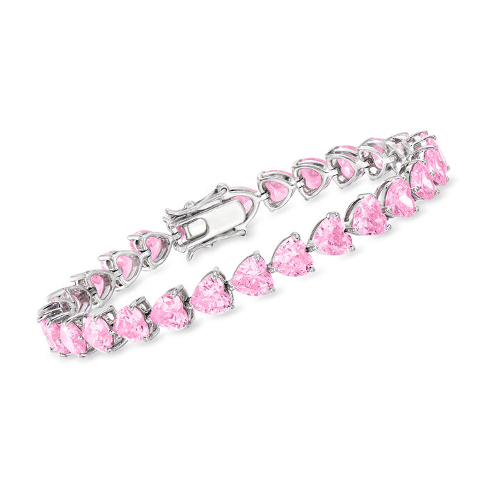 20.00 ct. t.w. Heart-Shaped Simulated Pink Sapphire Tennis Bracelet in Sterling Silver