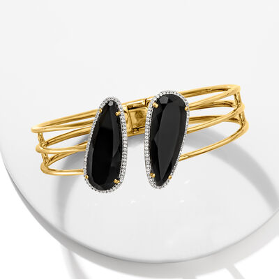 Onyx and .60 ct. t.w. White Topaz Cuff Bracelet in 18kt Gold Over Sterling