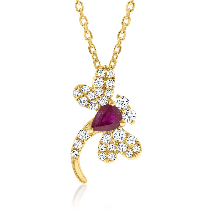 .20 Carat Ruby Dragonfly Pendant Necklace with .18 ct. t.w. Diamonds in 14kt Yellow Gold