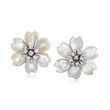 C. 1980 Vintage Mother-of-Pearl and .80 ct. t.w. Diamond Flower Clip-On Earrings in 18kt White Gold