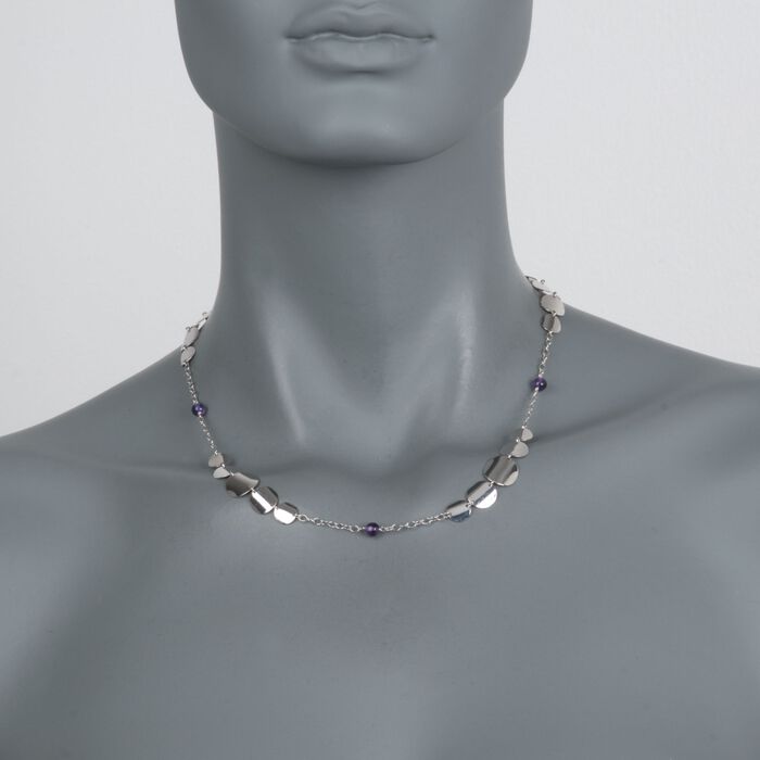 Sterling Silver Graduated Disc Necklace with 3.70 ct. t.w. Amethyst Beads 18-inch
