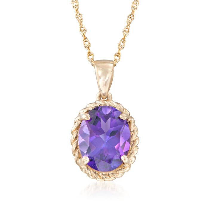 1.70 Carat Amethyst Pendant Necklace in 14kt Yellow Gold