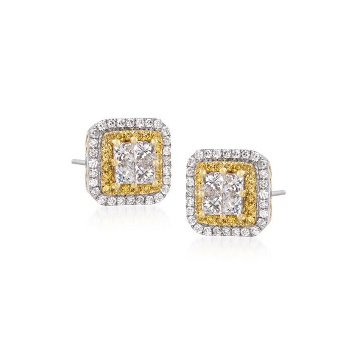 Gregg Ruth 1.11 ct. t.w. Yellow and White Diamond Stud Earrings in 18kt White Gold