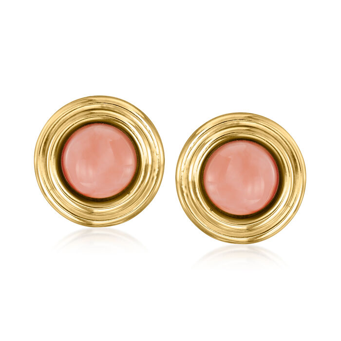 C. 1990 Vintage Pink Coral Earrings in 14kt Yellow Gold