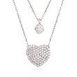 1.00 ct. t.w. CZ Layered Heart and Solitaire Necklace in Sterling Silver