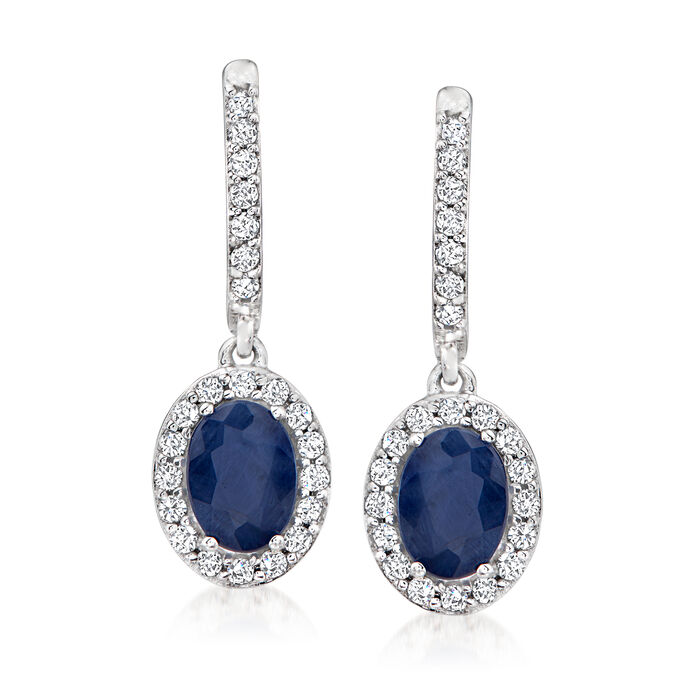 2.40 ct. t.w. Sapphire and .50 ct. t.w. Diamond Hoop Drop Earrings in 14kt White Gold