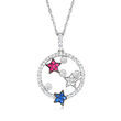 .45 ct. t.w. Diamond Star Pendant Necklace with Ruby and Sapphire Accents in 14kt White Gold