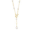 5-8.5mm Cultured Pearl Paper Clip Link Y-Necklace in 14kt Yellow Gold