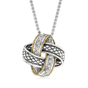 Andrea Candela 'Nudo De Amor' .14 ct. t.w. Diamond Love Knot Pendant Necklace in Sterling Silver and 18kt Gold #875205