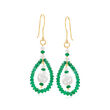 3.5-7.5mm Cultured Pearl and 12.00 ct. t.w. Emerald Bead Drop Earrings in 10kt Yellow Gold