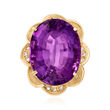 C. 1960 Vintage 41.05 Carat Amethyst and .17 ct. t.w. Diamond Cocktail Ring in 18kt Yellow Gold