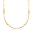 Italian 14kt Yellow Gold Alternating Cable and Paper Clip Link Necklace