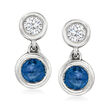 .50 ct. t.w. Sapphire and .25 ct. t.w. Diamond Drop Earrings in 14kt White Gold
